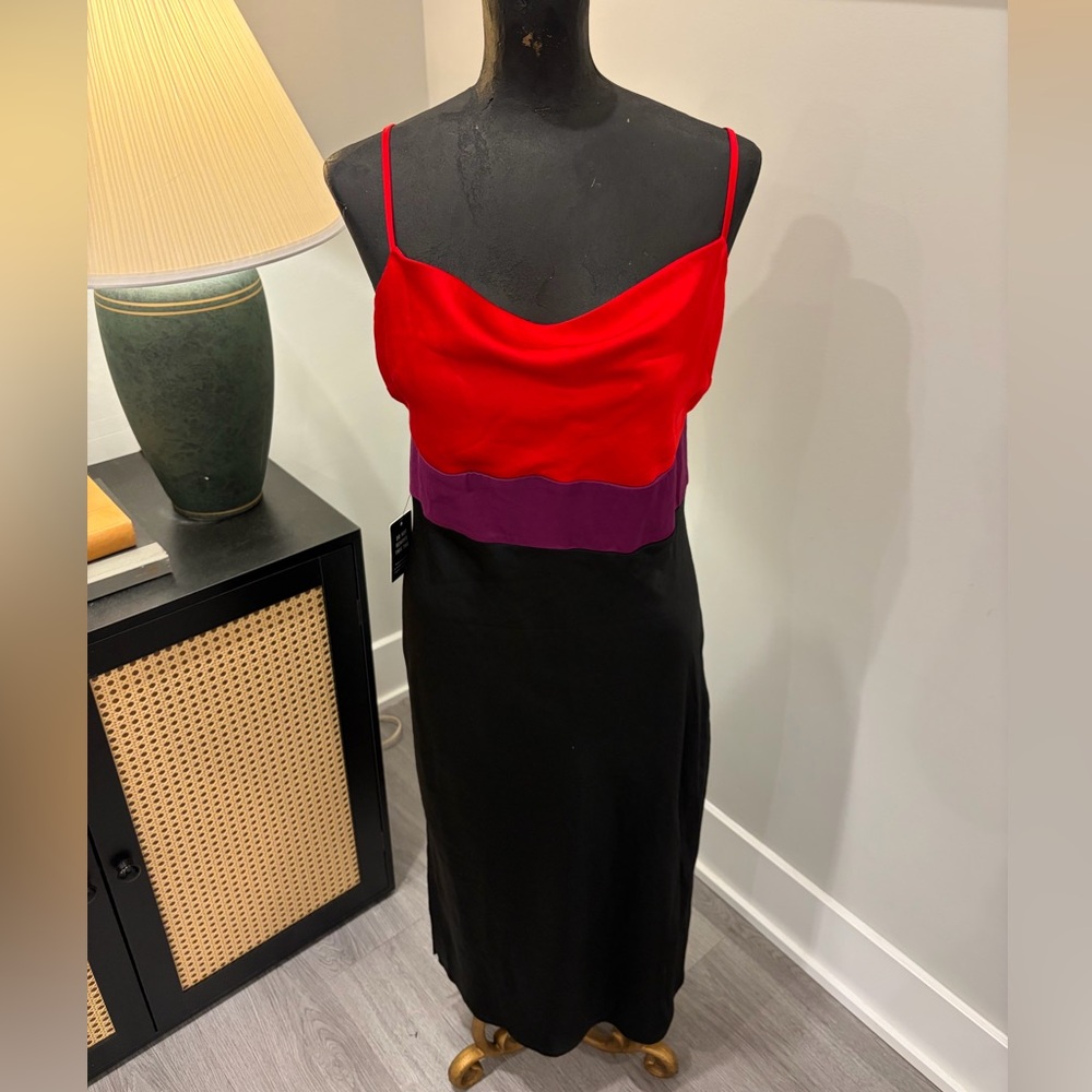 NWT Express Romantic Evening Colorblock Silky Red & Purple Midi Slip Dress M